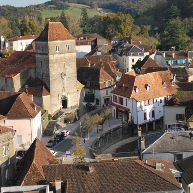 L'église et le Saleys à Salies-de-Béarn